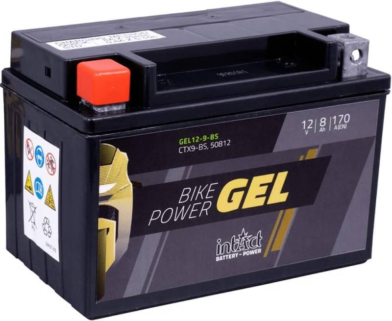 intAct - GEL MOTORRADBATTERIE Bike-Power GEL12-9-BS. Ersetzt YTX9, YTX9-BS. Motorradbatterie 12V 8Ah 170A. Maße: 150x87x105mm. Mit bis zu 30% mehr Startleistung. von Intact