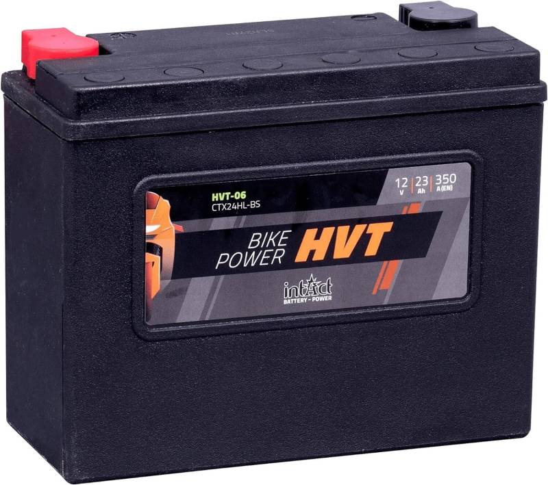 intAct - HVT-06 MOTORRADBATTERIE - Motorrad Batterie perfekt für Harley Davidson & andere hubraumstarke 2-Zylinder. Bike Power HVT-06, CTX24HL-BS, 66010-82B, 12V Batterie, 23 AH, 350 A. 205x87x162mm von Intact