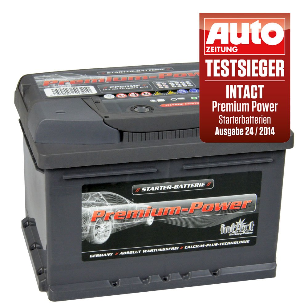 intAct Premium Starterbatterie 12V 60Ah 600A - Autobatterie mit 30% mehr Startleistung und Schnellladetechnik - auslaufsicher und wartungsfrei - Maße (LxBxH): 242x175x175mm, Pluspol rechts von Intact