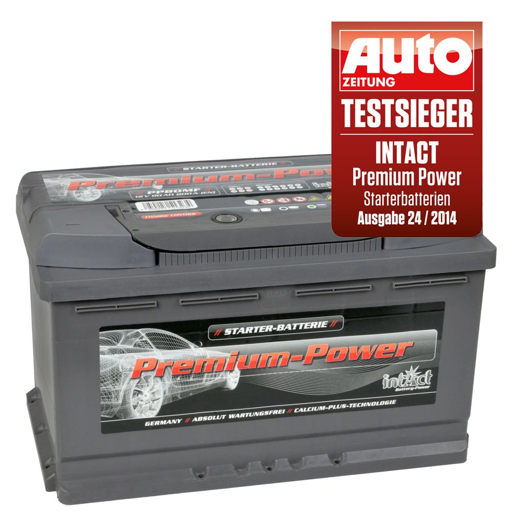 intAct Premium-Power PP90MF, 30% mehr Startleistung, wartungsfreie Autobatterie 12V 90Ah 720 A (EN), Schaltung 0 (Pluspol rechts), Maße (LxBxH): 315x175x190mm von Intact