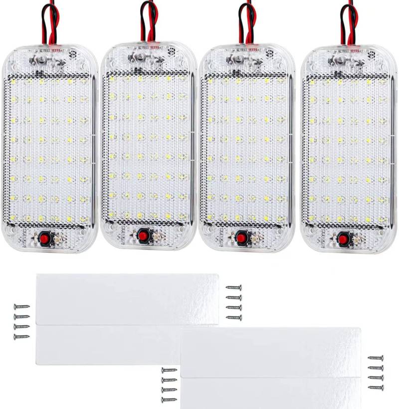 Intckwan 4 Stück 12V-85V Auto Innenraumbeleuchtung LED, 48 LEDs Auto Innenbeleuchtung mit on/off Schalter, Innenraumbeleuchtung für Auto Wohnmobile LKW Van Boot Wohnwagen von Intckwan