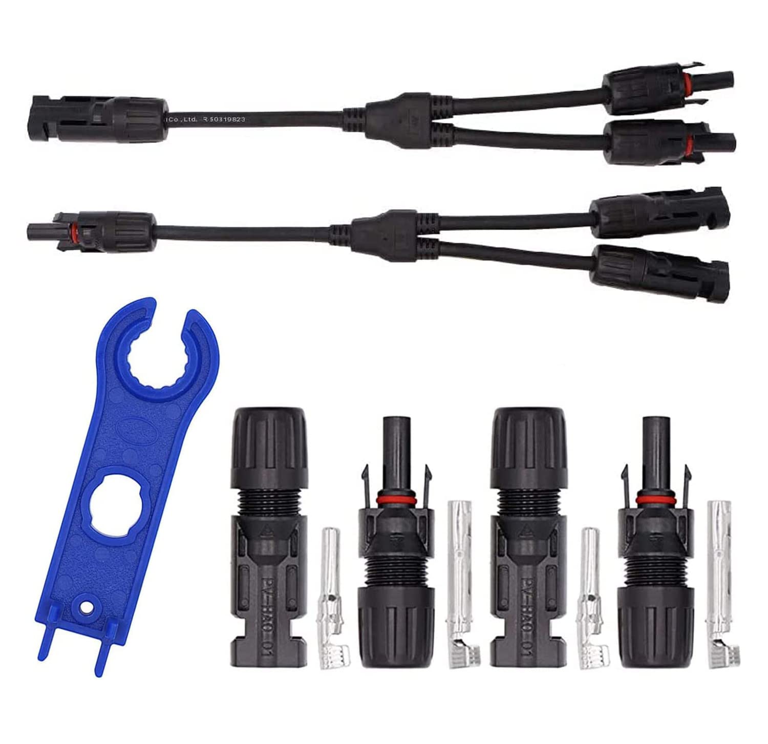 Intckwan Solarpanel Y Stecker mit Schraubenschlüssel, Ip67, F/M/M und M/F/F, Solarpanel Kabel Anschlüsse Y Verteiler, Kompatibel mit 2,5mm2-6mm2 Photovoltaik Steckverbinder, Schwarz von Intckwan