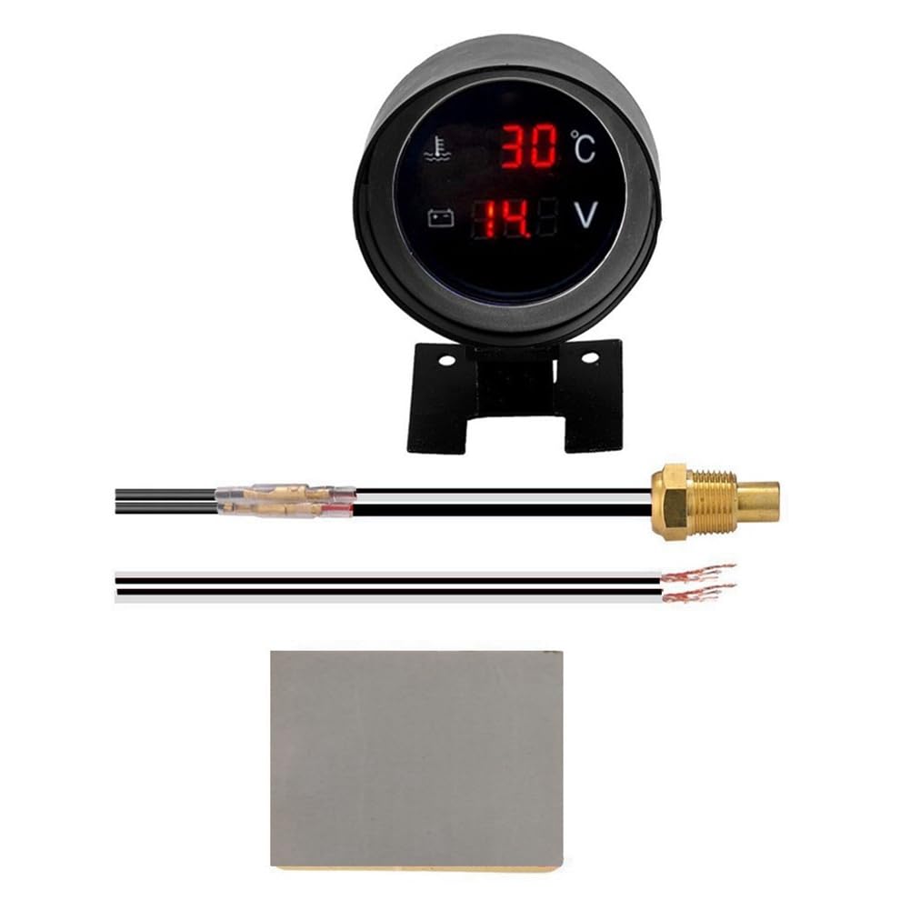 Iouaer 2 in 1 12 V 24 V Runde LED Digital Auto Wassertemperaturanzeige Temperatursensor Temperatura Moto Spannungsmesser Rot von Iouaer