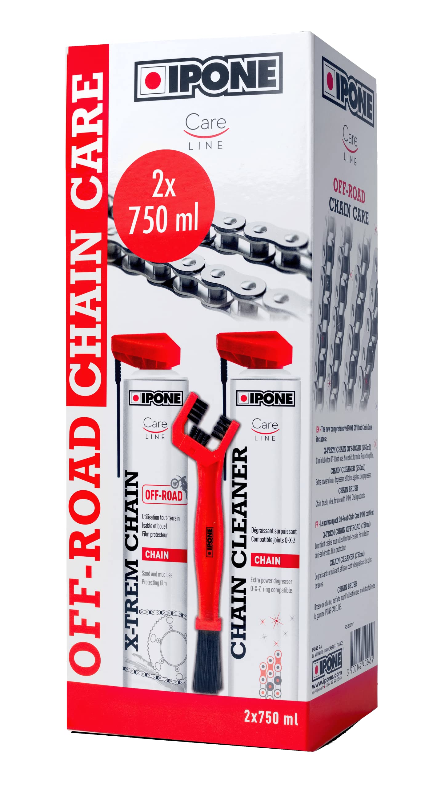 IPONE - Reinigungsset für Geländemotorräder - Chain Cleaner 750ml + X-Trem Chain Off-Road 750ml + Kettenbürste von Ipone