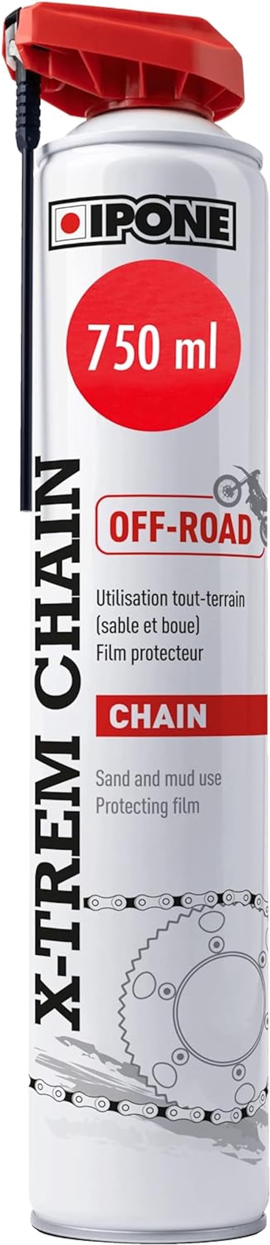 IPONE – X-Trem Chain Off-Road Kettenspray für Geländemotorräder – 750ml Sprühflasche mit Spezial-Zerstäuberkopf – Schmutzabweisend – Beweglicher Präzisions-Sprühkopf von Ipone