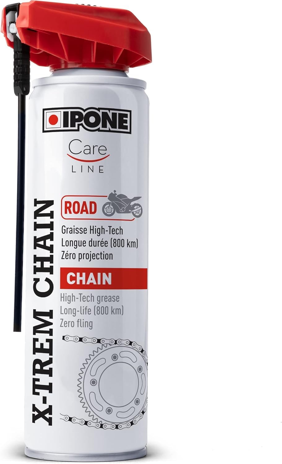 IPONE – X-Trem Chain Road Kettenspray für Straßenmotorräder – Langanhaltender Schutz bis 800km – Flächendeckende Zerstäubung – 250ml Sprühflasche mit Spezial-Zerstäuberkopf von IPONE