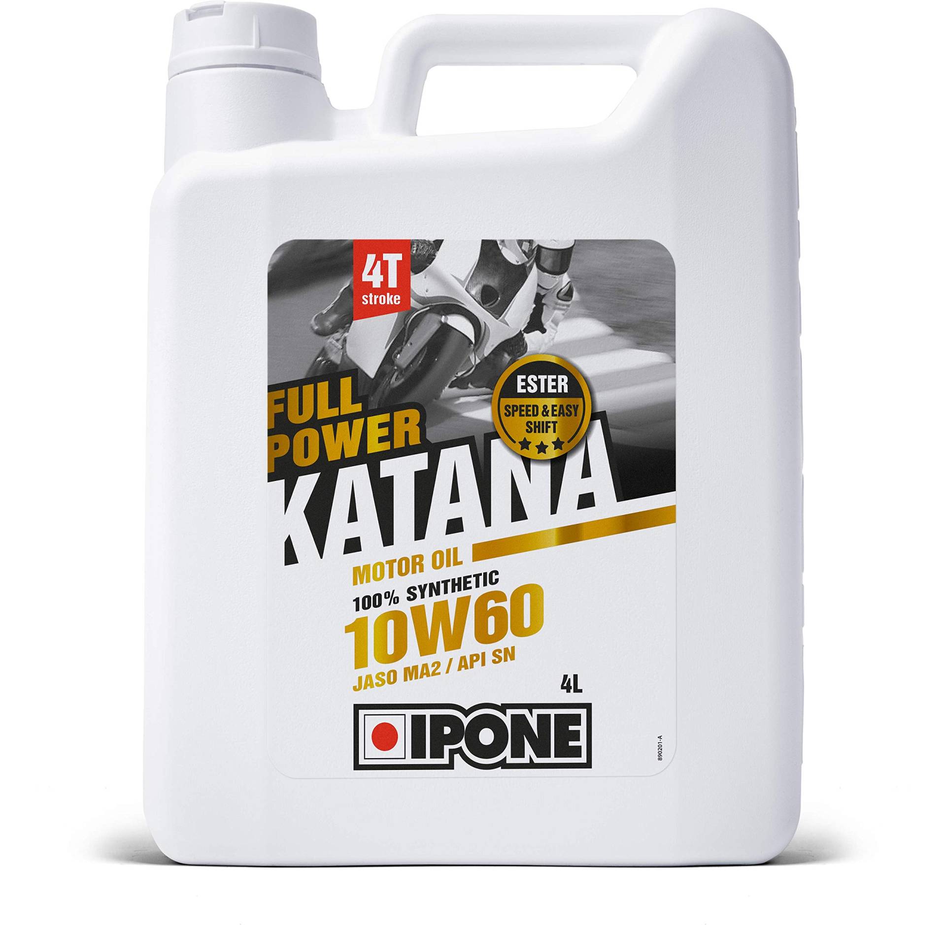 Ipone - Motorenöl Motorrad 4 Takt 10W60 Full Power Katana - 100% Synthetik mit Estern - Schaltgetriebe Mehr Flüssigkeit - 4L Kanister von Ipone