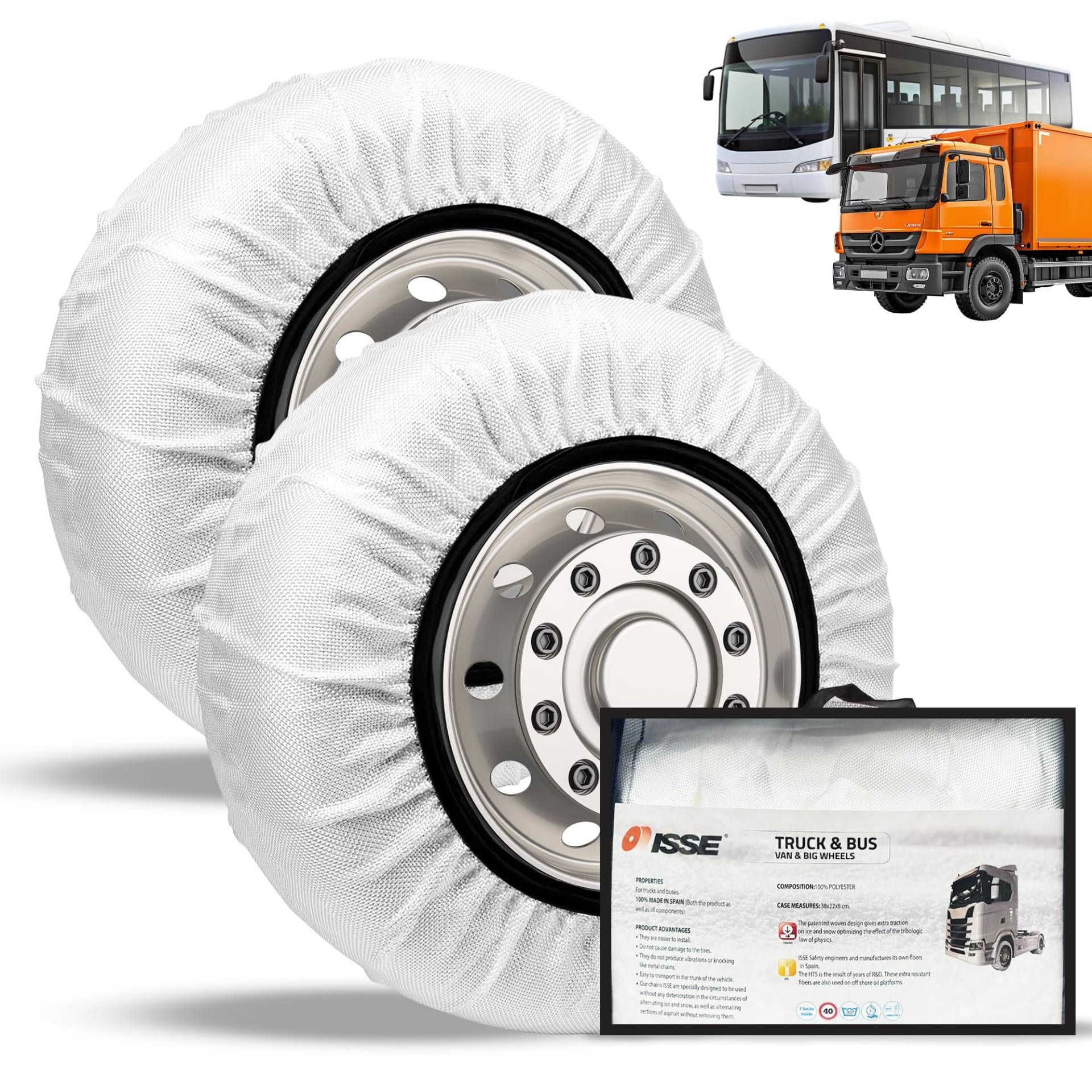 ISSE Snow Truck Chains T-100, Truck Snow Textile Chains - Omologate EN 16662-1 LKW-Ketten für den täglichen Einsatz auf Schnee und Eis - 2er-Set von Isse