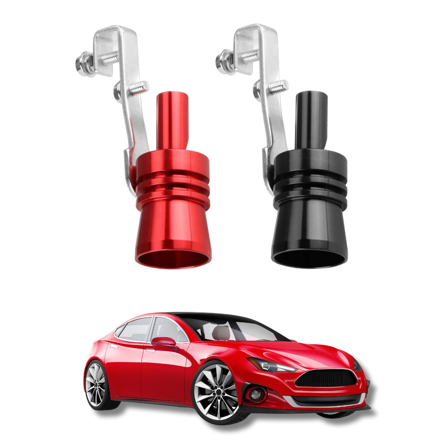 2 Stück Auspuff Sound Booster, Turbo Sound Simulator Pfeife Größe XL, Aluminiumlegierung Auto Turbo Sound Auspuff, Autos Endrohr Schalldämpfer Für Alle Fahrzeuge Modelle, Rot, Schwarz von Issimober