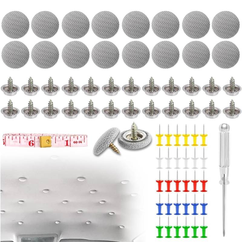 65 Stück Dachhimmel Reparatur Set, Auto Dachhimmel Reparatur Knopf, Dachhimmel reparatur Set, mit Schraubendreher Maßband für Alle Autos von Issimober