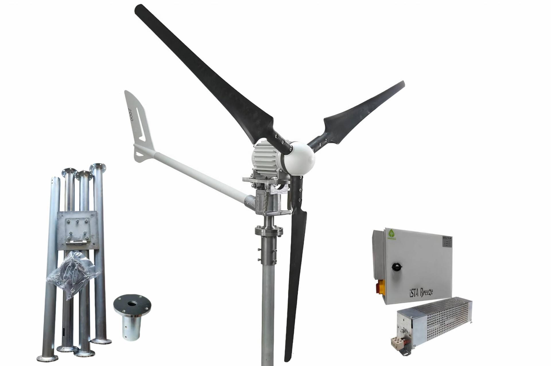 Istabreeze Windturbine Set, 2000 Watt, 48 Volt, effiziente Windenergie für zuverlässige Stromerzeugung (Windturbine mit Laderegler plus Tower) von Istabreeze