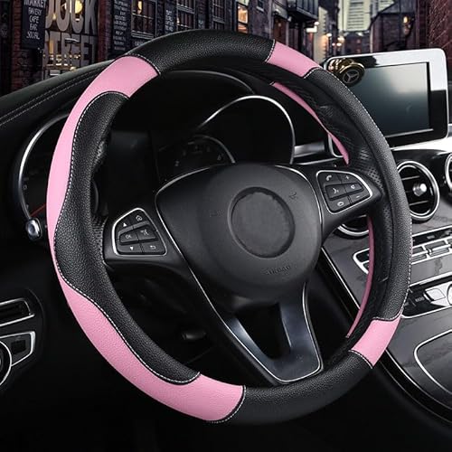 Istn Unisex Sport Stil Kontrast Farbe rutschfeste Schweiß Gute atmungsaktive PU Kunstleder 38 cm Auto Lenkrad Abdeckung Rosa von ISTN