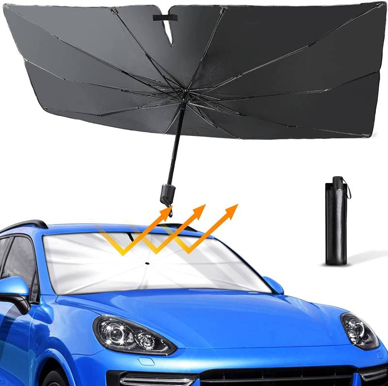 Sonnenschutz Auto Frontscheibe, Dehnbar Sonnenblende für Windschutzscheibe und Heckscheibe, Block UV Sonnenschirm für Autos und SUV (Black-A, 140x79cm) von Itiban