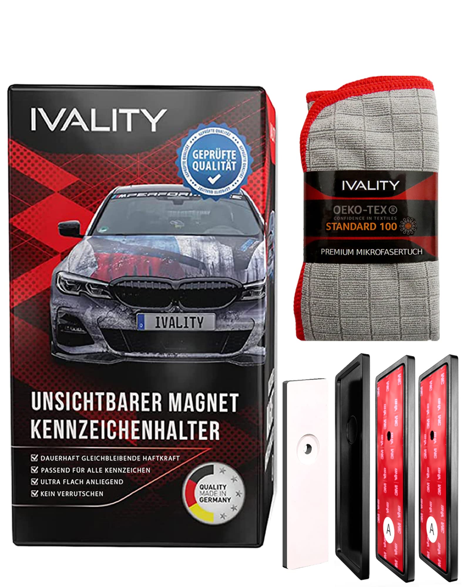 IVALITY Magnetischer Kennzeichen-Halter - Rahmenloser Magnet-Halter für 1x 3D-Kennzeichen - Nummernschild-Halterung - Wechselkennzeichen Auto-Zubehör von Ivality