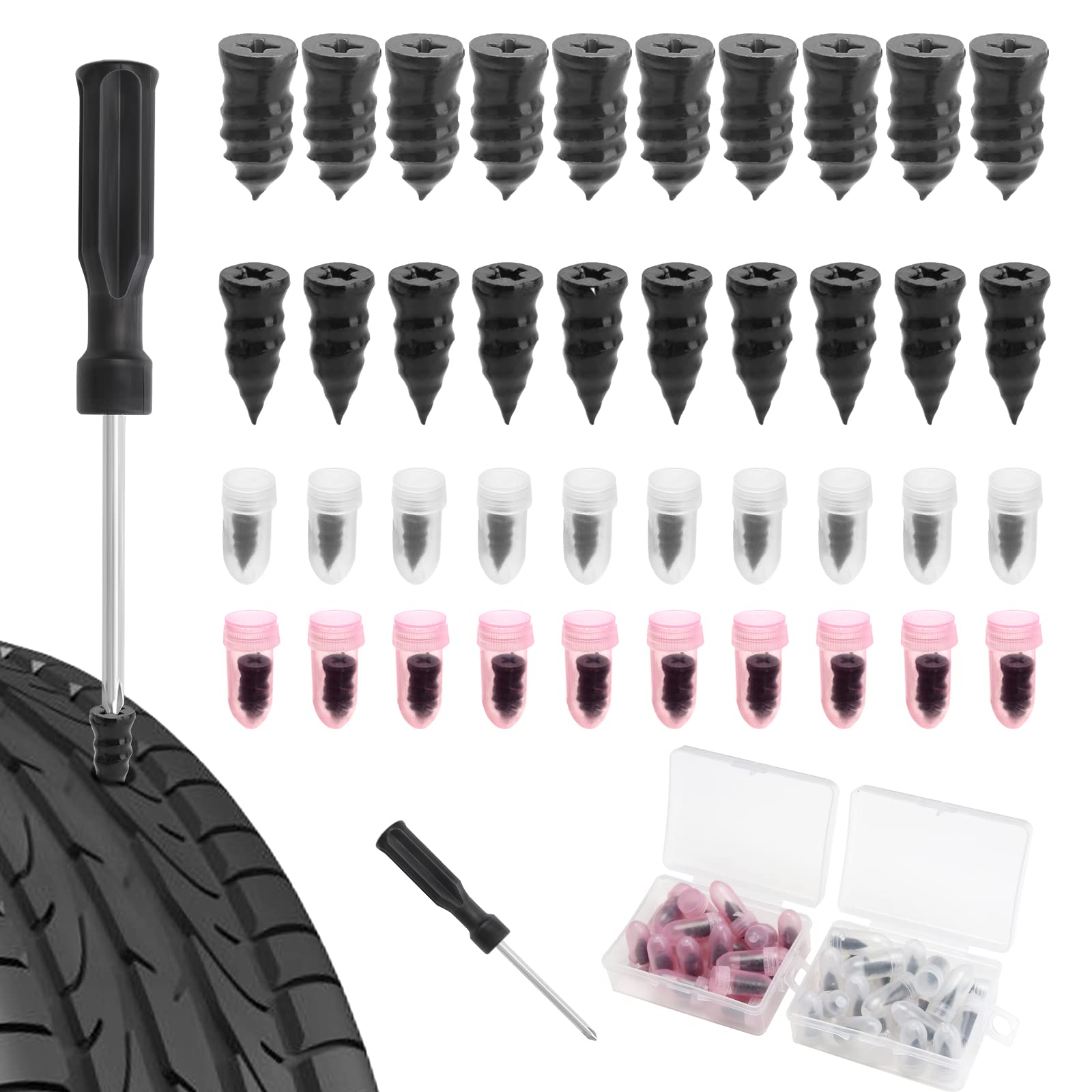 Iyowei 40 Stück Reifenreparatur Gumminägel, Tubeless Reifenreparaturen Kit Vakuum Reifen Reparatur Nagel Reparatur Nagel Reifen-Reparaturset mit Schraubendreher für Fahrräder Motorräder Auto(20S 20L) von Iyowei