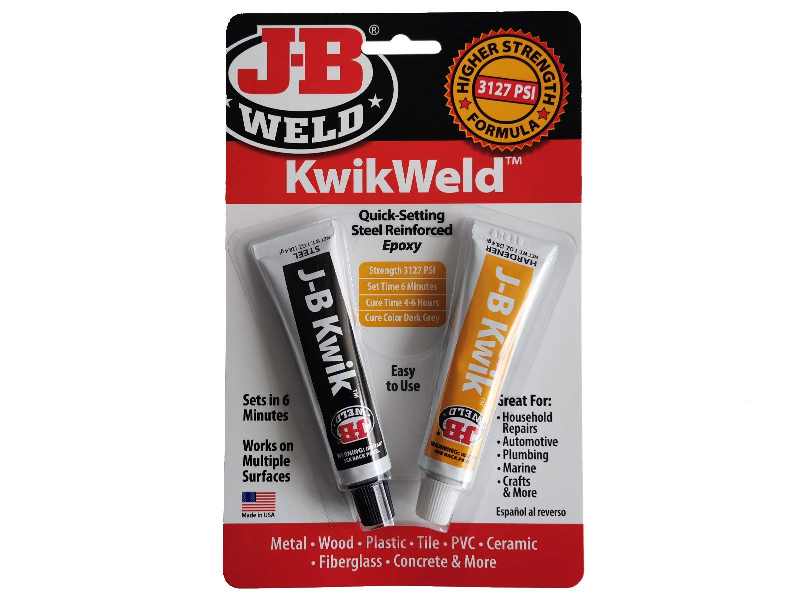 JB Weld 8276 KwikWeld 2-Komponenten Epoxid-Kleber, schnellbindend, stahlverstärkend, 6 min Verarbeitungszeit von J-B Weld