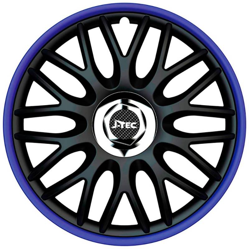 Satz J-Tec Radzierblenden Orden R 15-Zoll Schwarz/Blau + Chrom Ringe von J-Tec