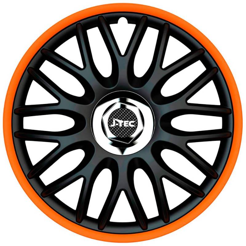 Satz J-Tec Radzierblenden Orden R 15-Zoll Schwarz/Orange + Chrom Ringe von AUTO-STYLE