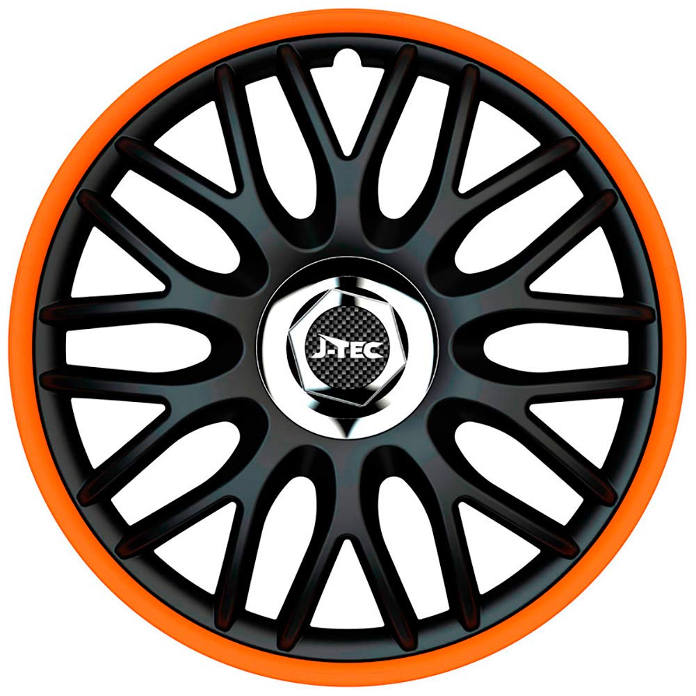 Satz J-Tec Radzierblenden Orden R 14-Zoll Schwarz/Orange + Chrom Ringe von J-Tec