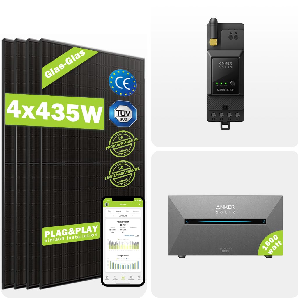 2260W Balkonkraftwerk mit Speicher Anker Solix E1600 Pro 1600W JA Solar 4x570Wp Bifalzial Module n-Type, Anker 1600W Speicher mit Smart Zähler, PV Anlage mit Solarspeicher für Balkon Haus Dach von JA Solar