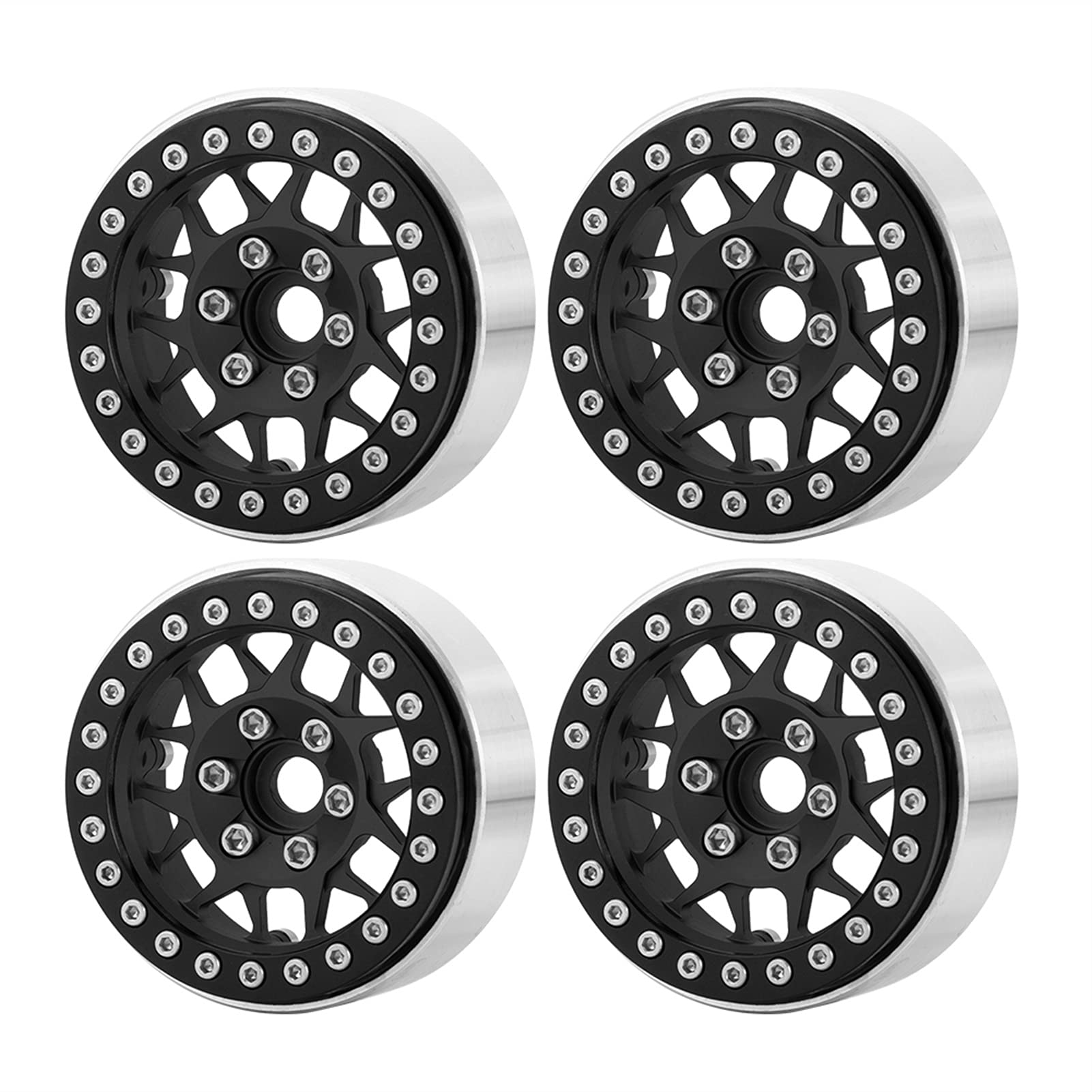 Beadlock-Felgenbeschläge 1,9 Zoll Beadlock Felge Rad Hub 1:10 RC Crawler Axial SCX10 TRX4 D90 Teile 25mm Metall(Black 4pcs) von JAFYLO