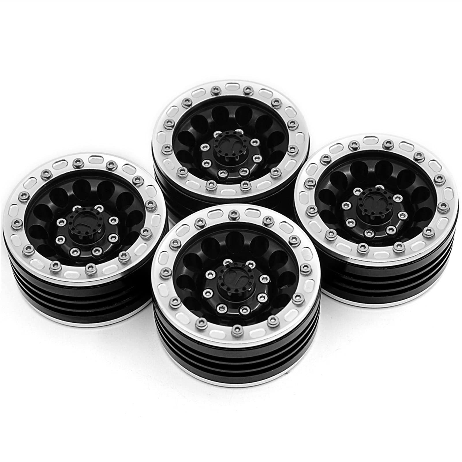 Beadlock-Felgenbeschläge 1,9 Zoll Beadlock-Felgen, Radnaben aus legiertem Metall for 1/10 AXIAL SCX10 CC01 D90 RC Rock Crawler(Black 4PCS) von JAFYLO