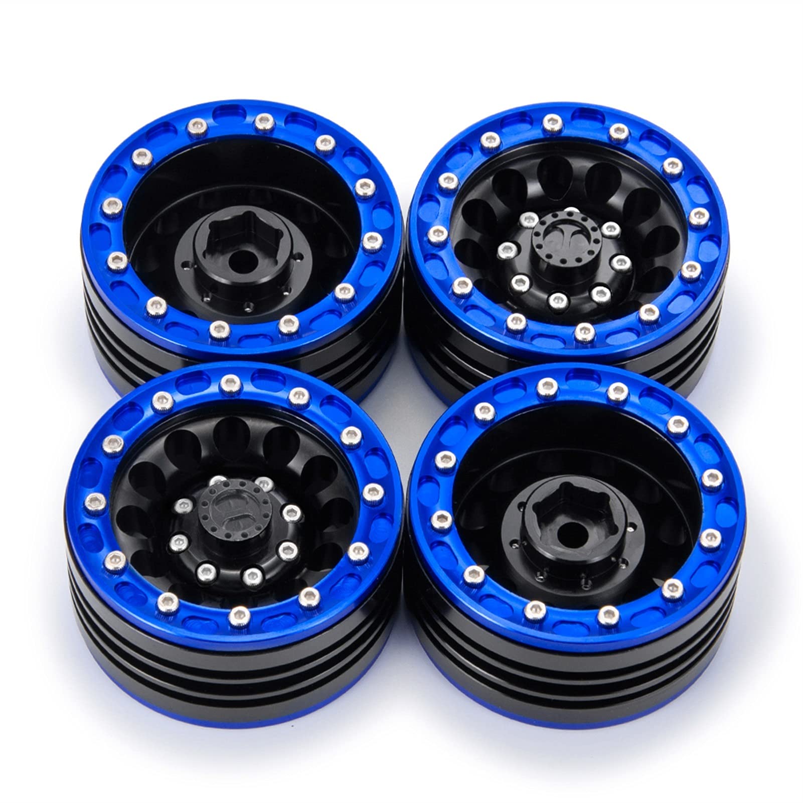 Beadlock-Felgenbeschläge 1,9 Zoll Beadlock-Felgen, Radnaben aus legiertem Metall for 1/10 AXIAL SCX10 CC01 D90 RC Rock Crawler(Blue 4PCS) von JAFYLO