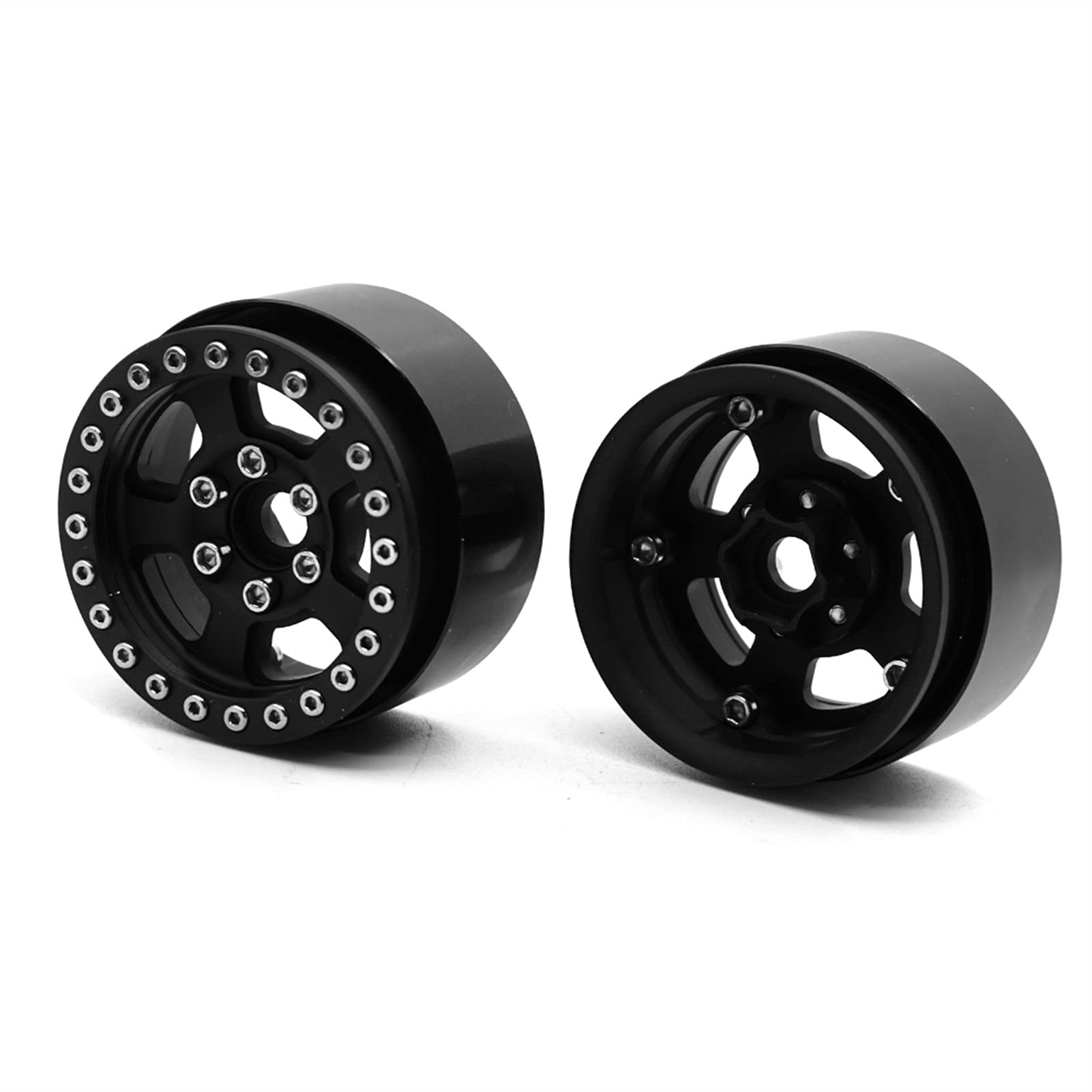 Beadlock-Felgenbeschläge 1,9 Zoll RC Beadlock Räder Felgen Legierung Metall Räder Naben 1:10 Axial SCX10 CC01 F350 D90 90034 RC Rock Crawler(Black 2pcs) von JAFYLO