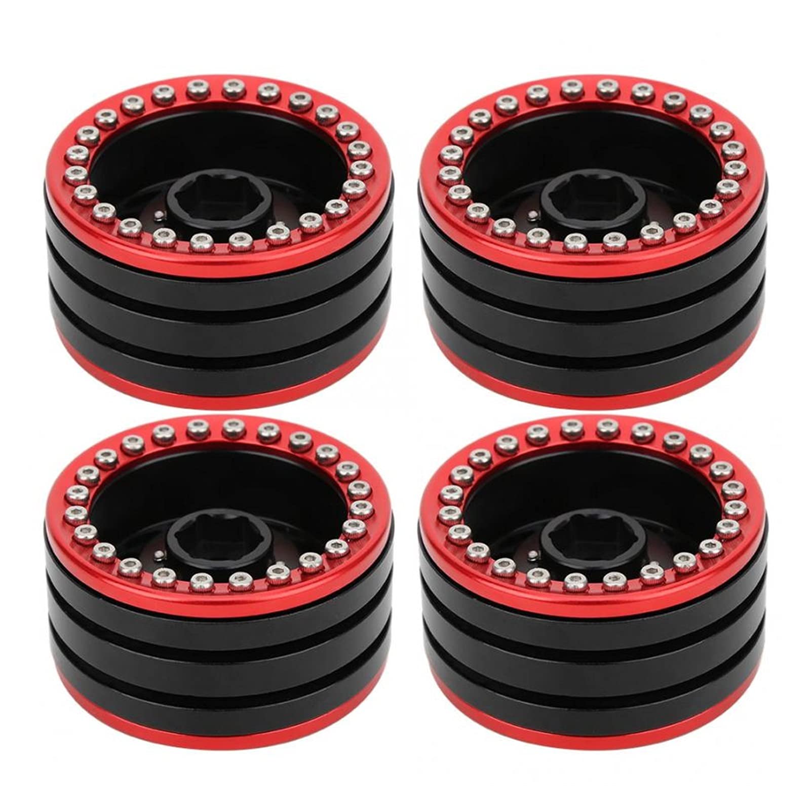 Beadlock-Felgenbeschläge 4 stücke 1,9 Zoll Aluminium Legierung Beadlock Felge Ersatz SCX10 90046 TRX4 D90 1/10 RC Crawler Auto(Black Red) von JAFYLO