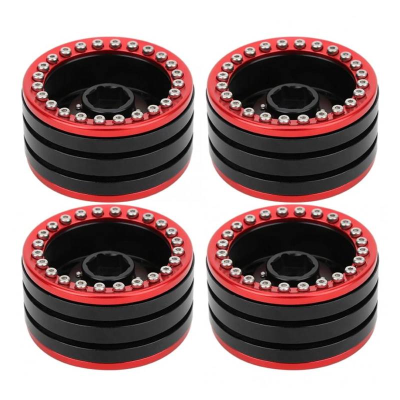 Beadlock-Felgenbeschläge 4 stücke 1,9 Zoll Aluminium Legierung Beadlock Felge Ersatz SCX10 90046 TRX4 D90 1/10 RC Crawler Auto(Black Red) von JAFYLO