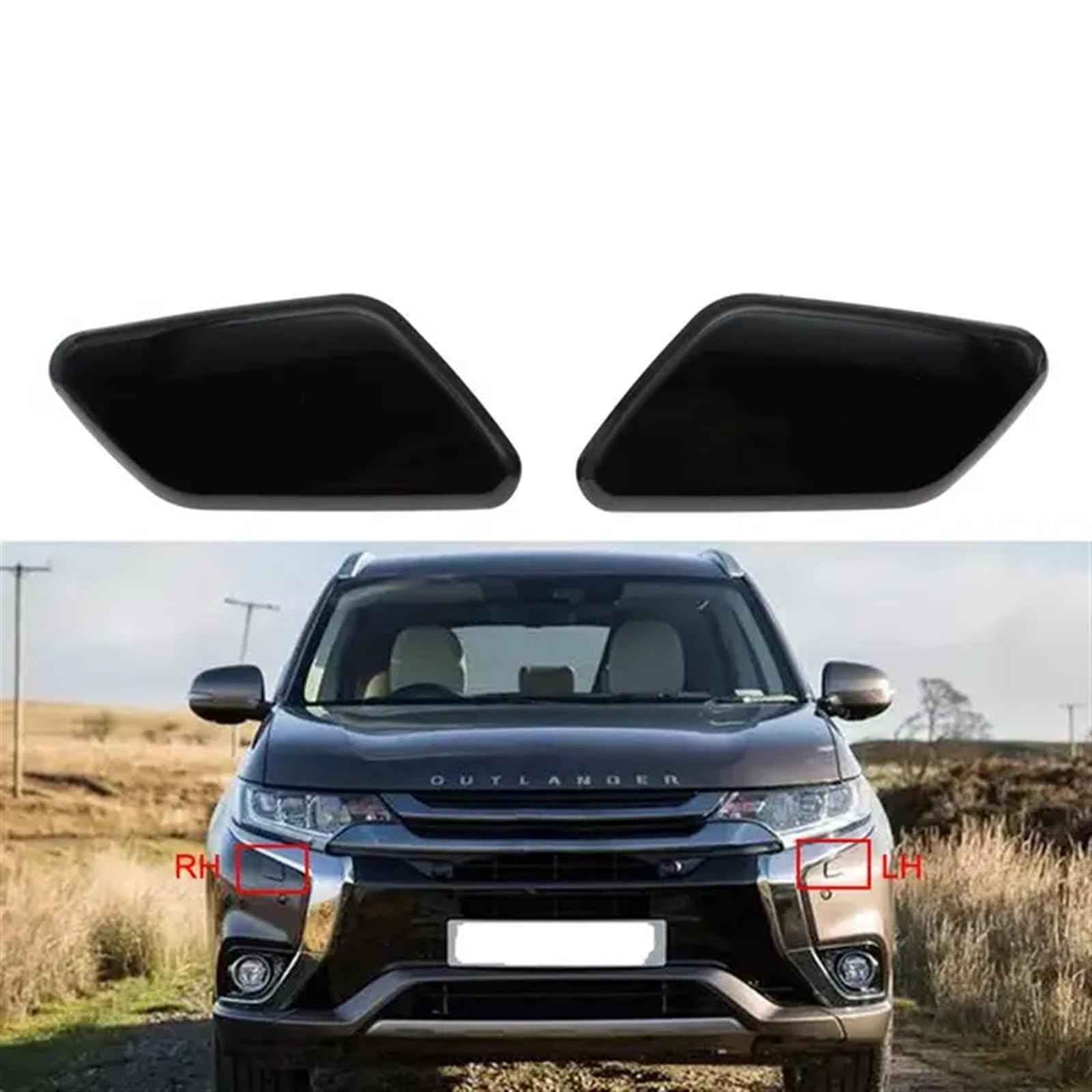 JAFYLO, for Mitsubishi, Outlander 2016 2017 2018 Unlackiert Auto Front Scheinwerfer Waschanlage Abdeckung Scheinwerfer Sprühdüse Jet Cap Schwarz Grau Abdeckkappe der Waschdüse(Set Black) von JAFYLO