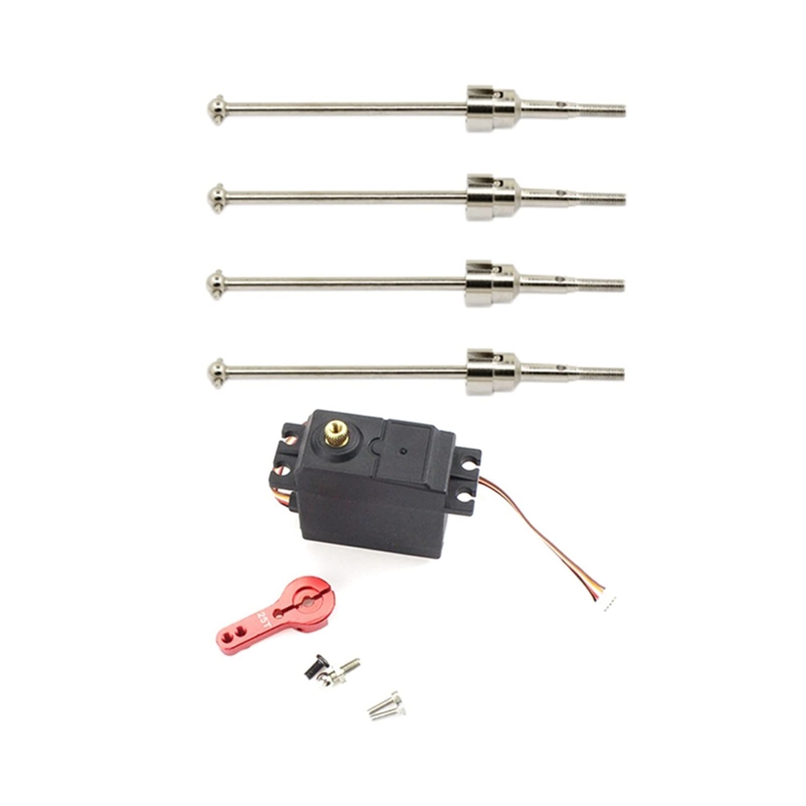 JAFYLO 2 RC-Autoteile im Set: 1 Antriebswellen-CVD-Hundeknochen und 1 Fünfdraht-Metallgetriebe-Servo mit Metall-Servoarmhupe. RC-Auto-Upgradeteile von JAFYLO