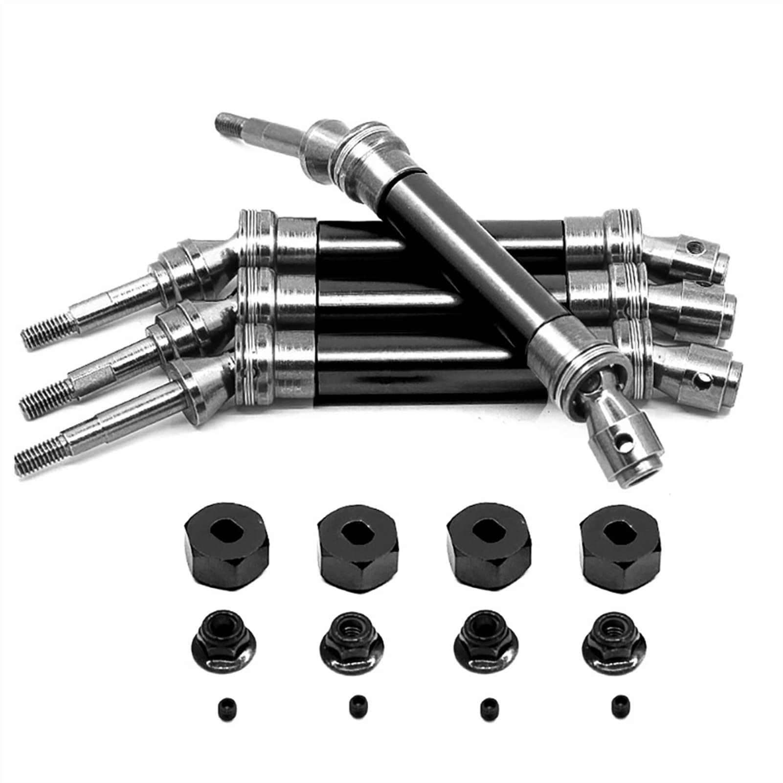 JAFYLO 4 STÜCKE CVD Vorne Hinten Antriebswelle Metall Getriebeachse, for Traxxas, Slash 4X4 1/10 RC Auto RC Spielzeug Zubehör RC-Auto-Upgradeteile(Black) von JAFYLO