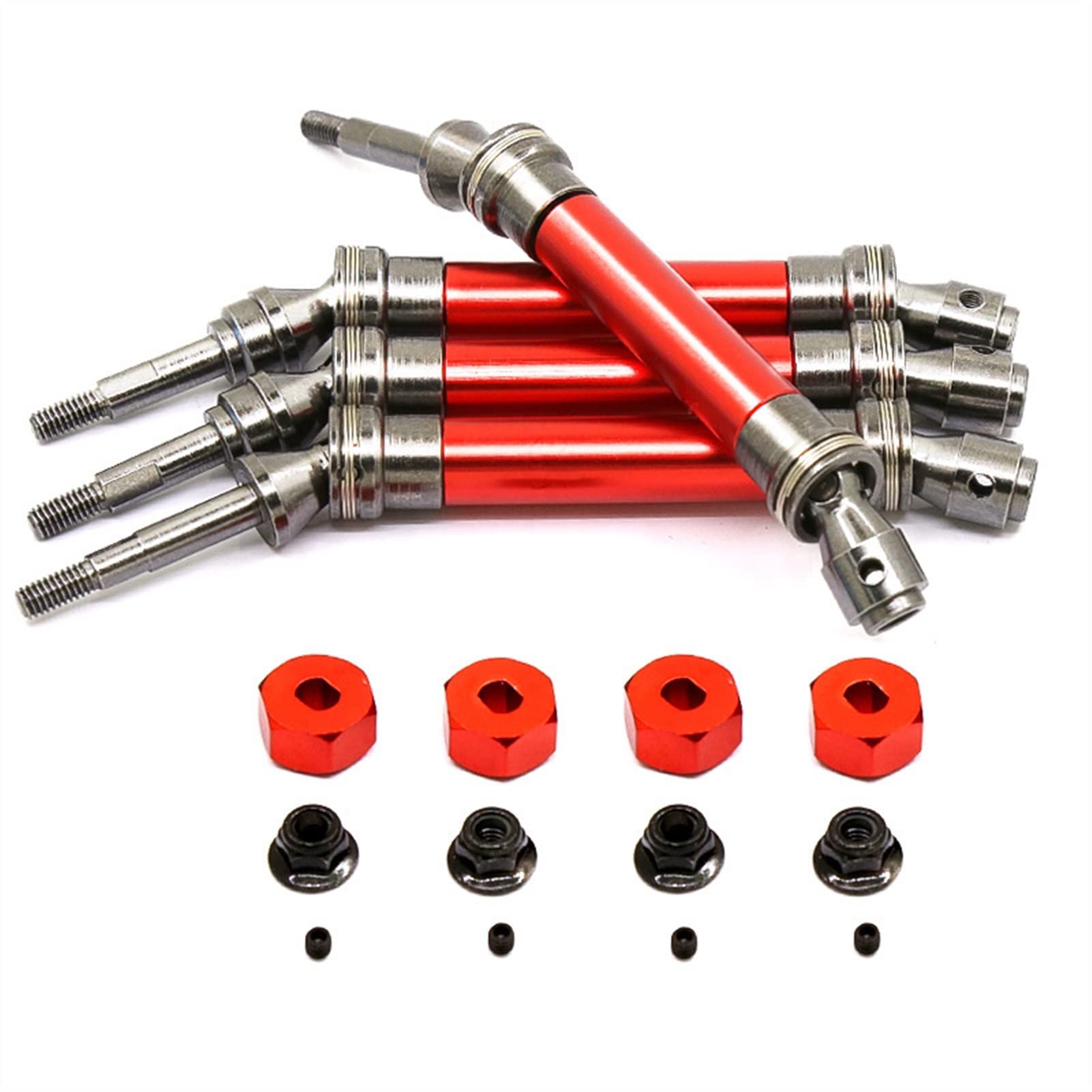 JAFYLO 4 STÜCKE CVD Vorne Hinten Antriebswelle Metall Getriebeachse, for Traxxas, Slash 4X4 1/10 RC Auto RC Spielzeug Zubehör RC-Auto-Upgradeteile(Red) von JAFYLO