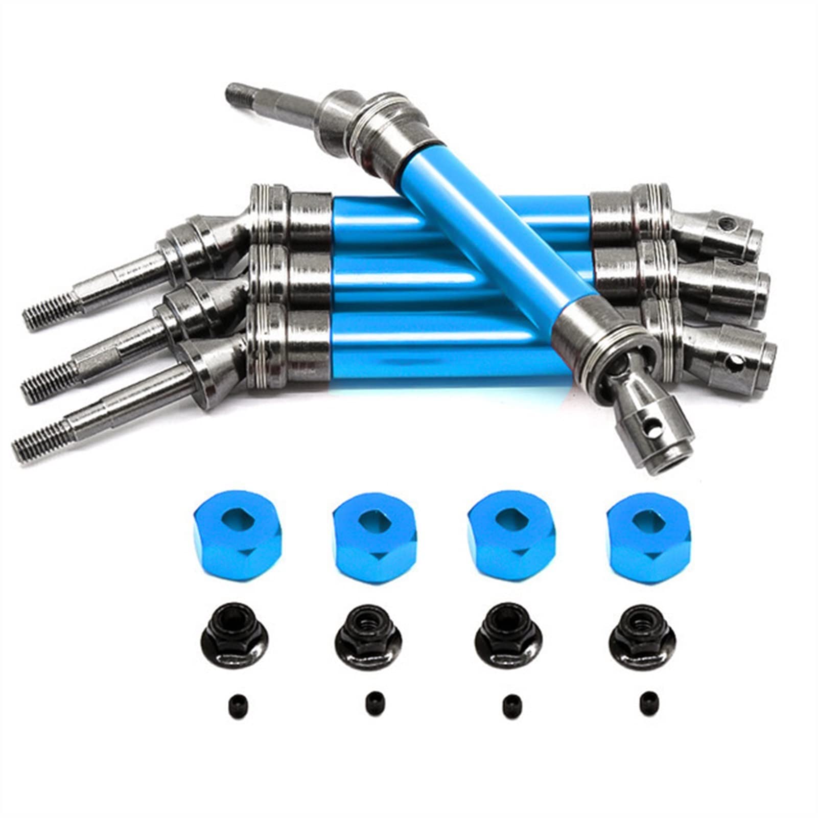 JAFYLO 4 STÜCKE CVD Vorne Hinten Antriebswelle Metall Getriebeachse, for Traxxas, Slash 4X4 1/10 RC Auto RC Spielzeug Zubehör RC-Auto-Upgradeteile(Sky Blue) von JAFYLO