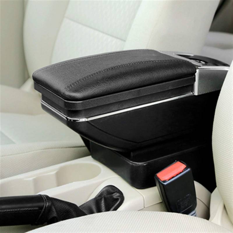 JAFYLO Auto-Armlehnenbox, for Renault, Clio Captur, drehbare zentrale Aufbewahrungsbox aus PU-Leder mit Aschenbecher, Getränkehalter, USB-Schnittstelle Armlehnenbox für Mittelkonsole(A Styke All Black von JAFYLO