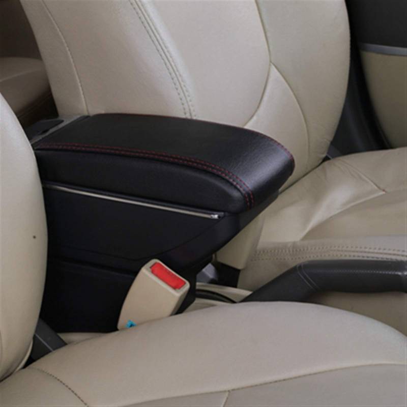 JAFYLO Drehbare Auto-Armlehne Perodua Bezza Dual Layer Large Space Central Store Inhaltsbox mit Getränkehalter Aschenbecher USB-Schnittstelle M Armlehnenbox für Mittelkonsole(B Styke Black Red) von JAFYLO