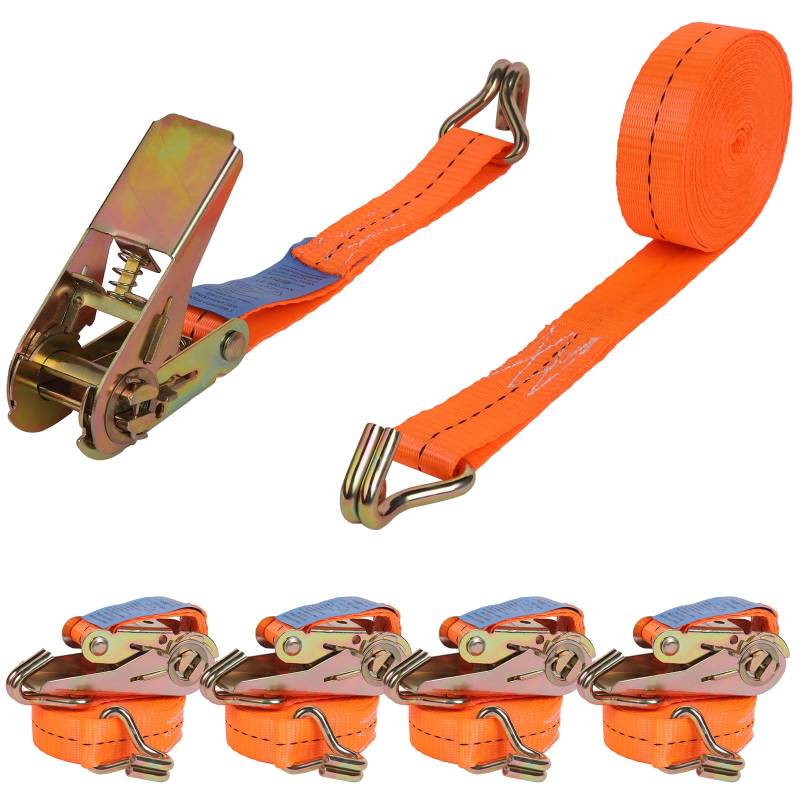 JAKAGO Spanngurte mit Ratsche, 4 Stück, 800 kg, 4 m, Zurrgurte mit Haken, Befestigungsgurt Orange, 25 mm, 800 daN (Orange) von JAKAGO