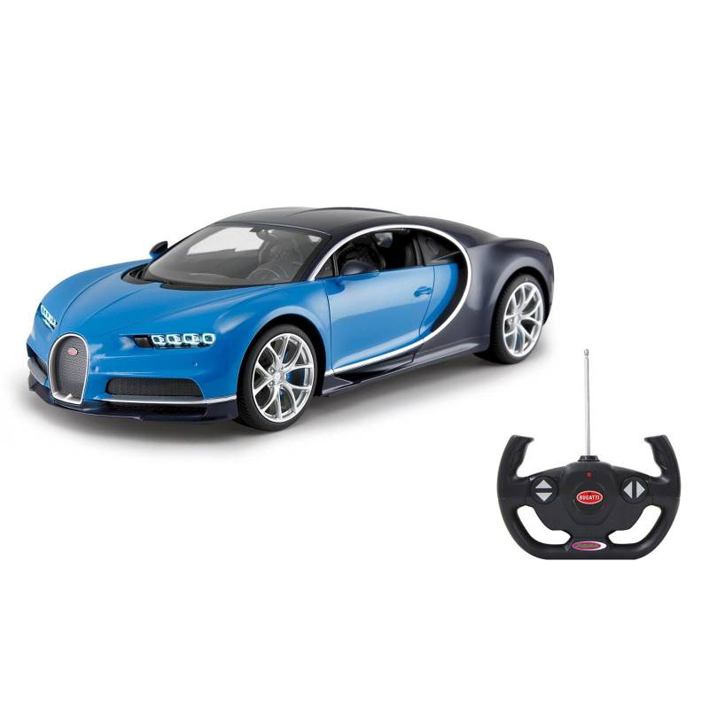 JAMARA 405135 - Bugatti Chiron 1:14 2,4Ghz - offiziell lizenziert, bis 1 Std. Fahrzeit bei 11 Kmh, LED, Perfekt nachgebildete Details, detaillierter Innenraum,hochwertige Verarbeitung, Blau von JAMARA