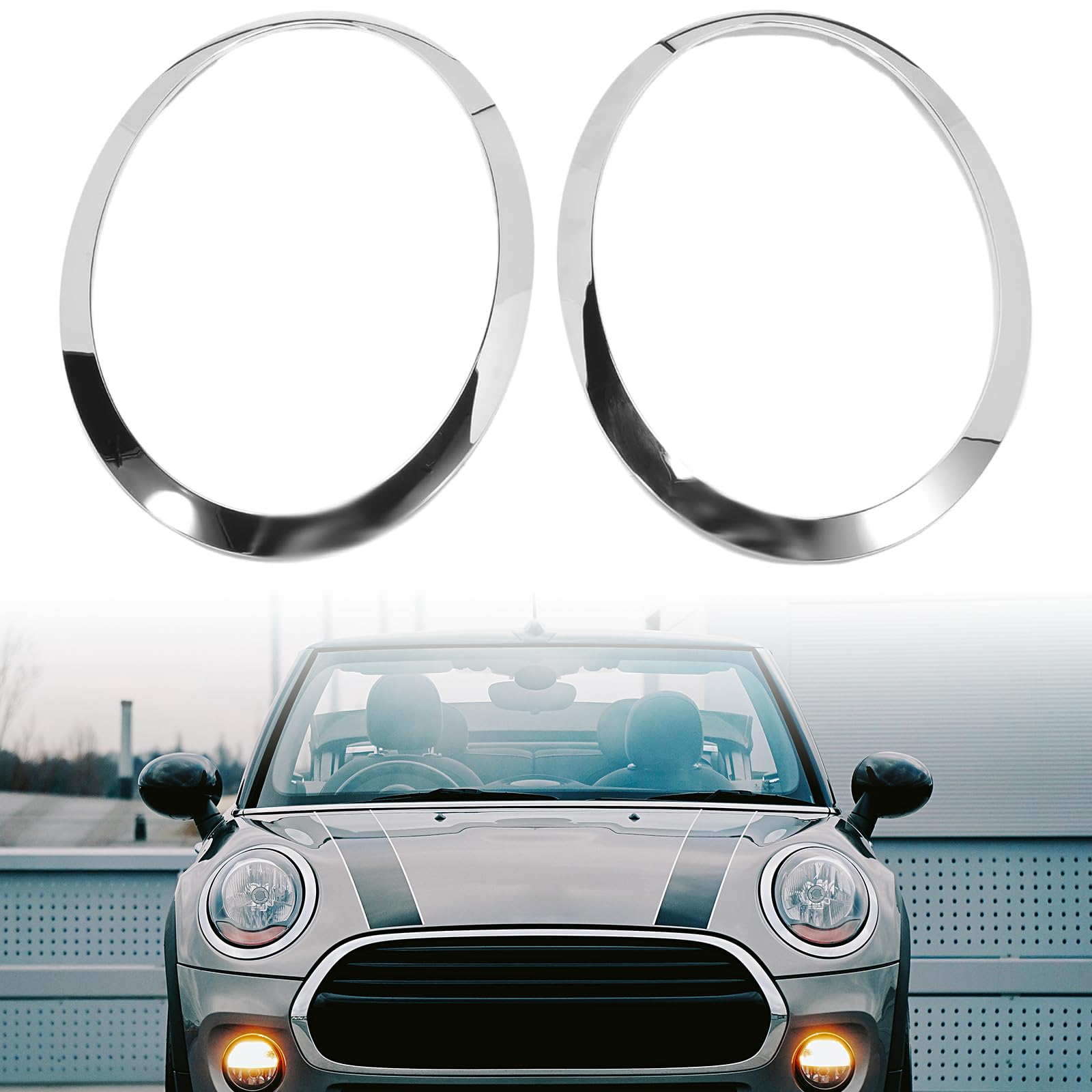 1 Paar Mini Scheinwerfer-Zierring, Kfz-Scheinwerferabdeckungen, Blenden-Ersatzzubehör, Scheinwerferabdeckungsleisten Kompatibel mit BMW Mini Cooper Aufkleber F55 F56 F57 2014–2018 (Silber) von JAOGAUS