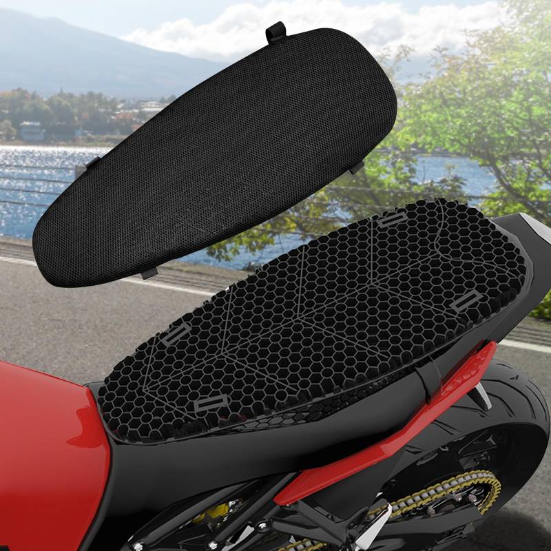 JAOGAUS Motorrad Gel Sitzkissen, Reisesitzkissen aus weichem Gummimaterial, erweiterte Version, Wabenstruktur, Motorrad-Sitzkissenpolster mit Sitzbezug, atmungsaktiv, stoßdämpfend, bequem von JAOGAUS