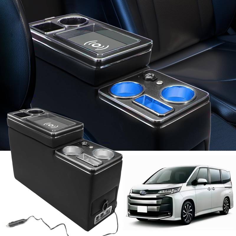 Mittelkonsole mit Ablagen Staufach Kompatibel mit VW T5 T6 T6.1 Alle Modelle ab 2013-2019, Mittelkonsolen Box Universal, Mittelkonsole Auto mit Kabellosem Induktivem Laden, USB und LED-Licht Zubehör von JAOGAUS