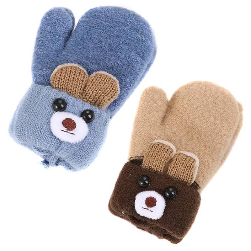 2 Paare Kleinkind Stretch-Fäustlinge, Kinderhandschuh Verdickte Strickhandschuhe Kinder Winterhandschuhe Warme Handschuhe Thermische Stricken Handschuhe für 0-3 Jahre Jungen Mädchen von JAWSEU