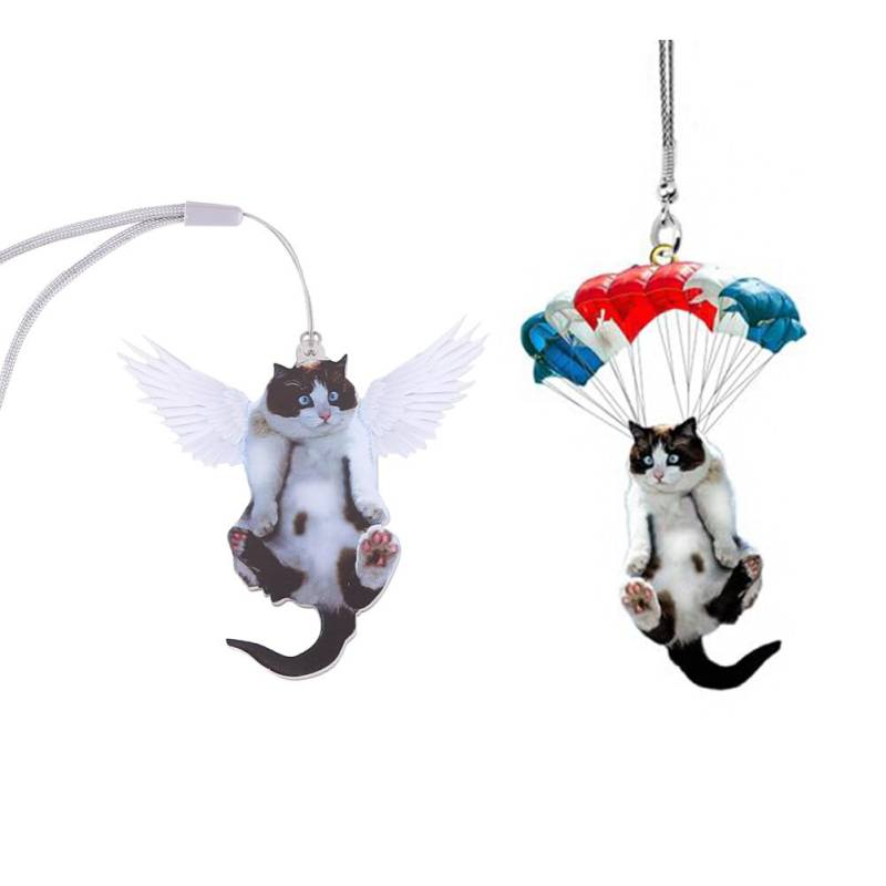 2 Pack Nette Katze Rückspiegel Ornament, Katze Auto Hängen Anhänger mit Bunte Ballon, Katze Hängende Anhänger Ornament Auto Dekoration Rückspiegel Anhänger Auto Innendekoration Styling Zubehör von JAWSEU