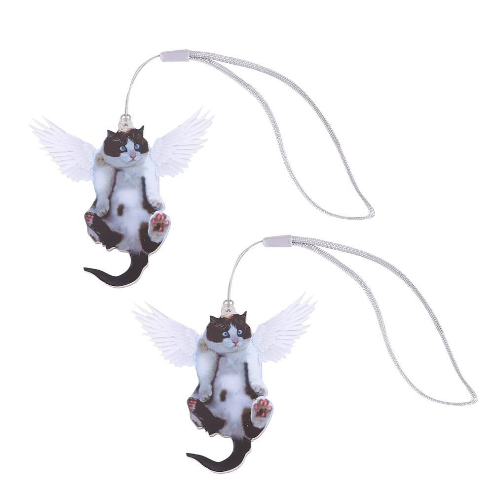 2 Pack Nette Katze Rückspiegel Ornament, Katze Auto Hängen Anhänger mit Bunte Ballon, Katze Hängende Anhänger Ornament Auto Dekoration Rückspiegel Anhänger Auto Innendekoration Styling Zubehör von JAWSEU