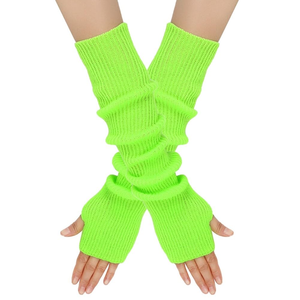 JAWSEU Fingerlose Armstulpen Damen Armwärmer lange Stulpen Fingerlose Handschuhe Handwärmer mit Daumenloch lang Pulswärmer Warm weiche Handschuhe für Winter Stricken Armwärmer Dehnbare Handschuhe von JAWSEU