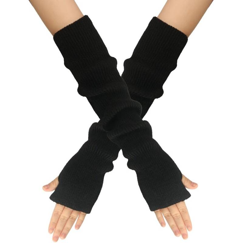 JAWSEU Fingerlose Armstulpen Damen Armwärmer lange Stulpen Fingerlose Handschuhe Handwärmer mit Daumenloch lang Pulswärmer Warm weiche Handschuhe für Winter Stricken Armwärmer Dehnbare Handschuhe von JAWSEU