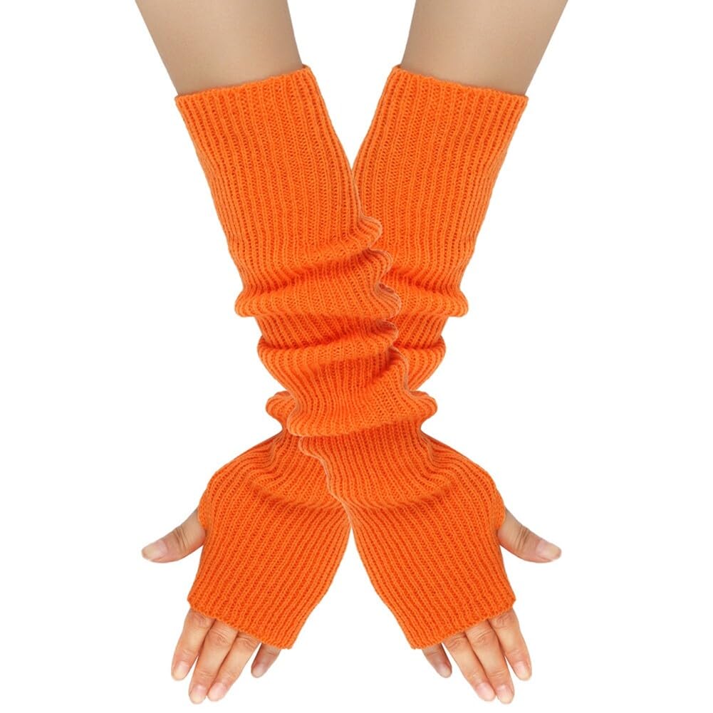 JAWSEU Fingerlose Armstulpen Damen Armwärmer lange Stulpen Fingerlose Handschuhe Handwärmer mit Daumenloch lang Pulswärmer Warm weiche Handschuhe für Winter Stricken Armwärmer Dehnbare Handschuhe von JAWSEU