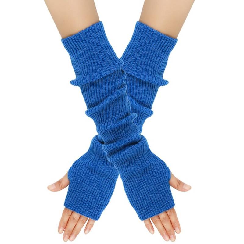 JAWSEU Fingerlose Armstulpen Damen Armwärmer lange Stulpen Fingerlose Handschuhe Handwärmer mit Daumenloch lang Pulswärmer Warm weiche Handschuhe für Winter Stricken Armwärmer Dehnbare Handschuhe von JAWSEU