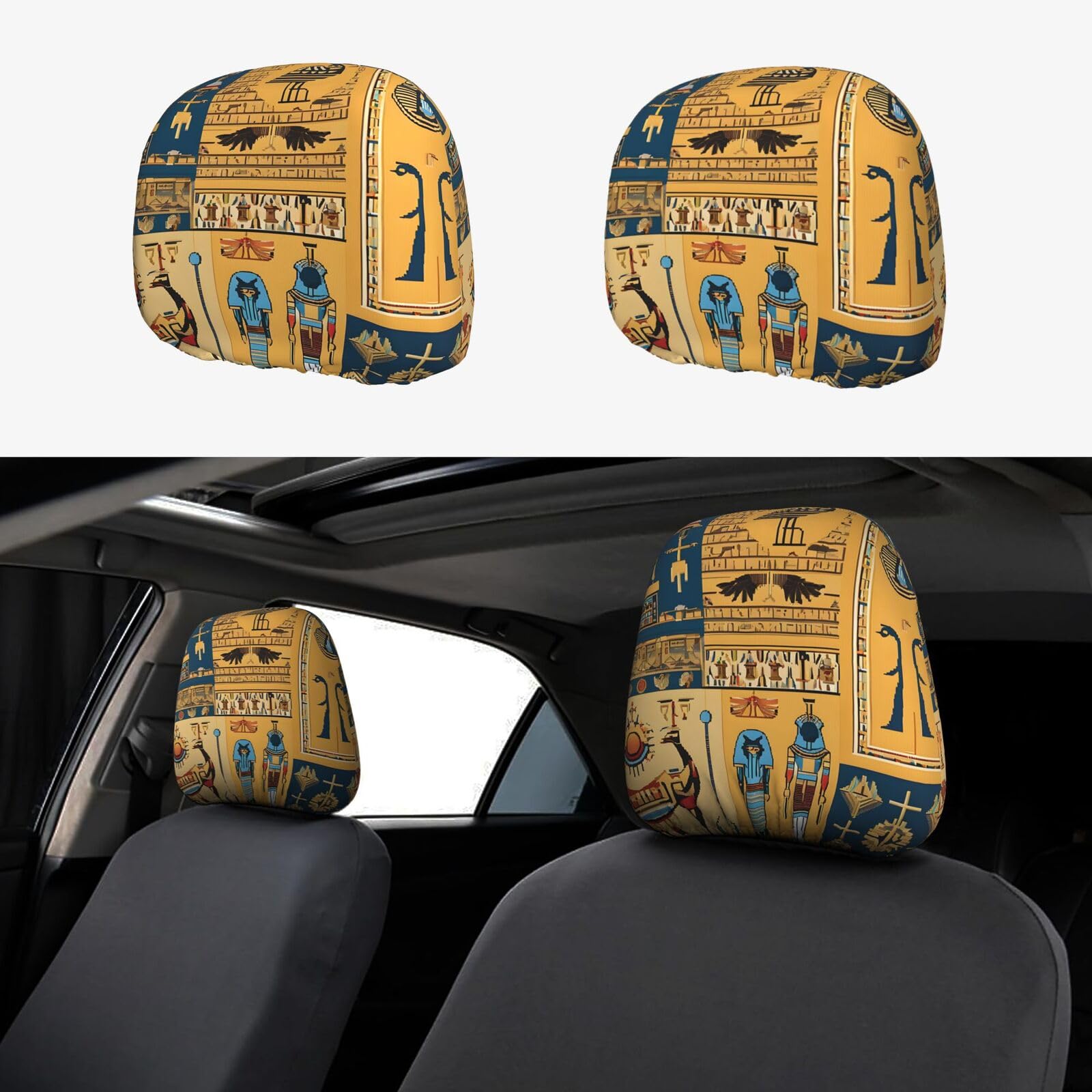 JAYWIS (Ancient Egypt Tribe Series) 2er-Pack Auto-Kopfstützenbezüge – weiches, dehnbares Polyester, einfache Installation, schützt vor Flecken, Staub, Geschenk, Hochzeit von JAYWIS